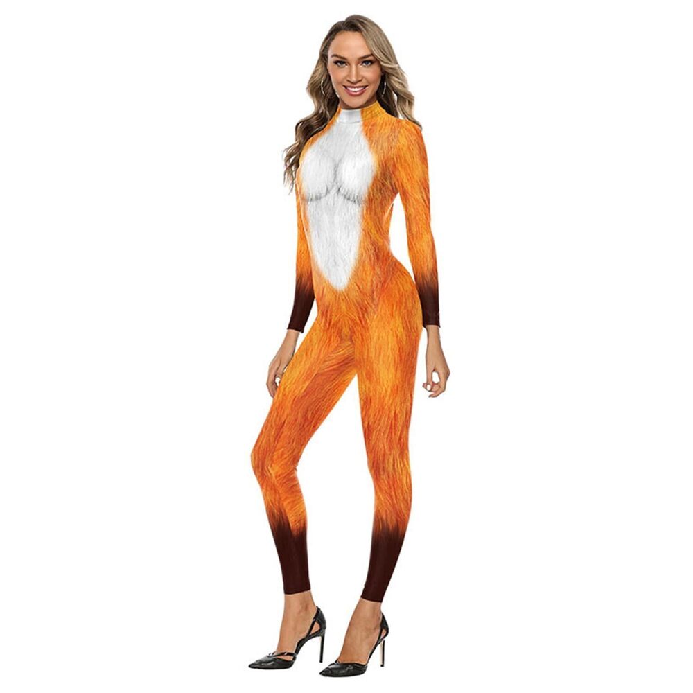3832 3D Print Animal Halloween Costume Jumpsuit Sexy Catsuit Outfit Fox M